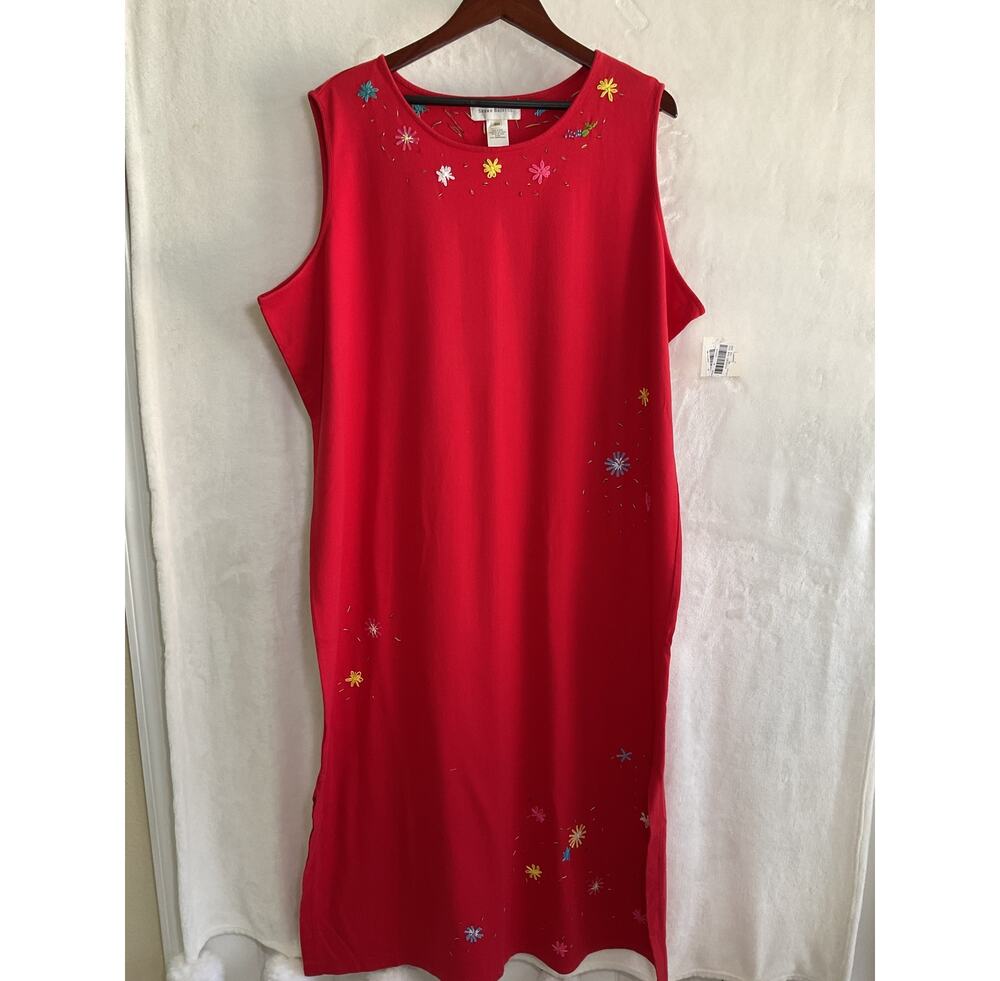 Susan Bristol Vintage Red Hand Embroidered Floral Dress 3W NWT
